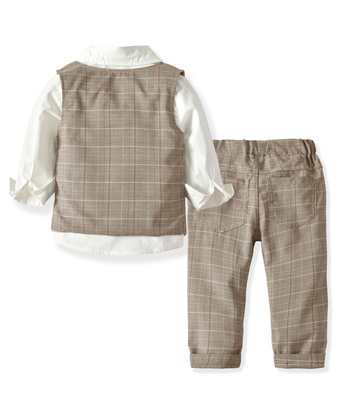 DAY CLOSET（デイ クローゼット）の「【丸ごと洗える セットアップ キッズスーツ】長袖シャツ+パンツ+蝶ネクタイ+ベスト 4点セット（セットアップ・キッズ・ブラウン/グレー・90cm/110cm/130cm/120cm/100cm）」の7枚目の写真