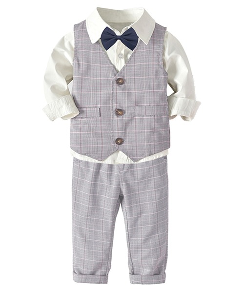 DAY CLOSET（デイ クローゼット）の「【丸ごと洗える セットアップ キッズスーツ】長袖シャツ+パンツ+蝶ネクタイ+ベスト 4点セット（セットアップ・キッズ・ブラウン/グレー・90cm/110cm/130cm/120cm/100cm）」の9枚目の写真