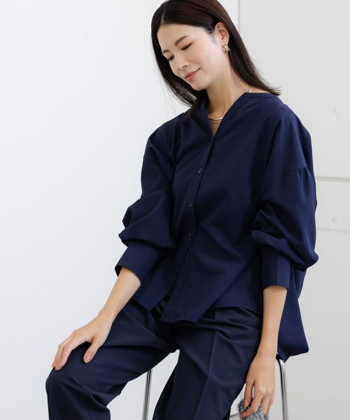 セール】アイロンいらずVネックシャツ/147972（シャツ/ブラウス