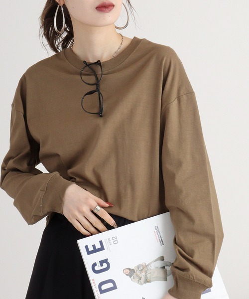 spiritoso(スピリトーゾ)の「spiritoso USAコットンロンT(Tシャツ/カットソー・レディース・モカ/ブラック/カーキ/杢グレー/ベージュ・F)」の1枚目の写真