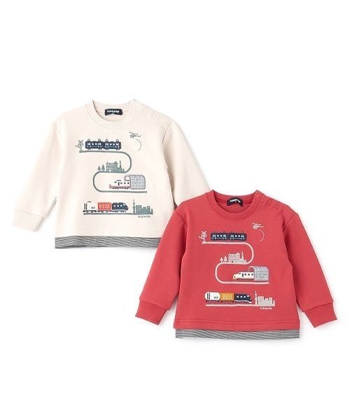 kladskap(クレードスコープ)の「電車アップリケ裾ボーダートレーナー(スウェット・キッズ・レッド/ライトベージュ・80cm/90cm/100cm/110cm/120cm)」の13枚目の写真