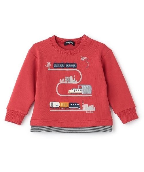 kladskap(クレードスコープ)の「電車アップリケ裾ボーダートレーナー(スウェット・キッズ・レッド/ライトベージュ・80cm/90cm/100cm/110cm/120cm)」の14枚目の写真
