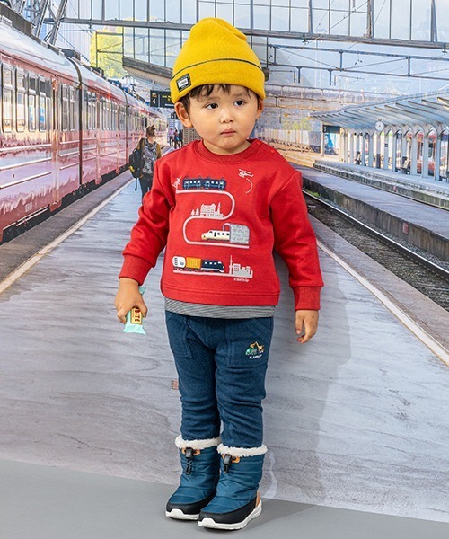kladskap(クレードスコープ)の「電車アップリケ裾ボーダートレーナー(スウェット・キッズ・レッド/ライトベージュ・80cm/90cm/100cm/110cm/120cm)」の4枚目の写真