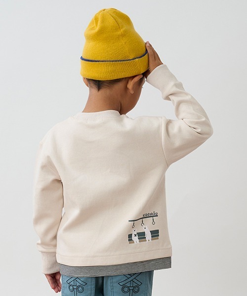 kladskap(クレードスコープ)の「電車アップリケ裾ボーダートレーナー(スウェット・キッズ・レッド/ライトベージュ・80cm/90cm/100cm/110cm/120cm)」の6枚目の写真