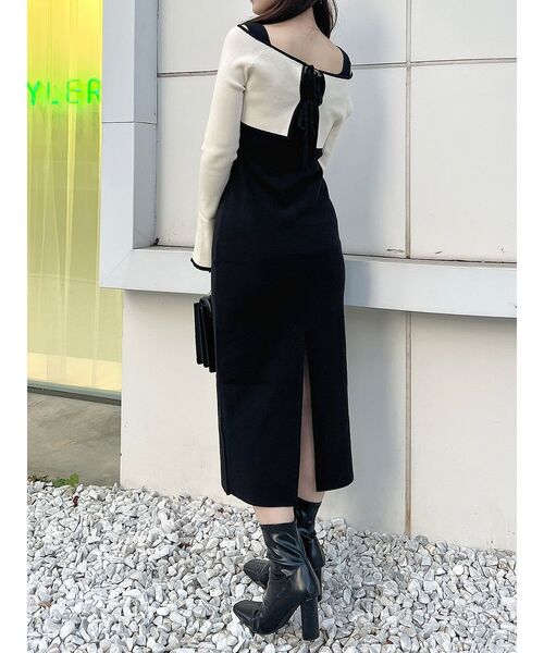 3WAY配色ストラップバッククロスロングスリーブワンピース（ワンピース