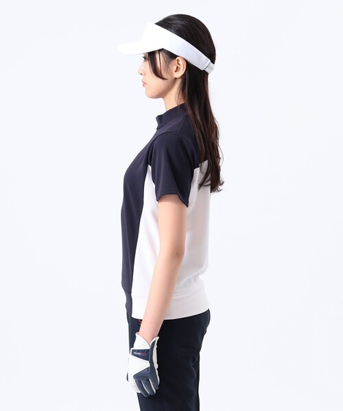 tシャツ 「接触冷感/UVカット/吸水速乾」ORANGE LABEL / バイカラー 切り替え モックネックシャツ レディース セール】【接触冷感/UVカット/吸水速乾】ORANGE LABEL / バイ