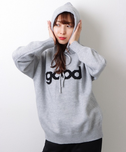 Lace Ladies(レースレディース)の「オーバーシルエット フロントロゴ ニット フーディー プルオーバー トップス(ニット/セーター・レディース・グレー・FREE)」の6枚目の写真