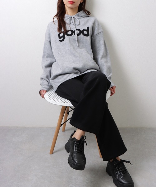 Lace Ladies(レースレディース)の「オーバーシルエット フロントロゴ ニット フーディー プルオーバー トップス(ニット/セーター・レディース・グレー・FREE)」の8枚目の写真