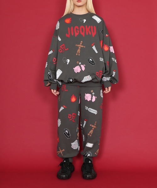 PUNYUS（プニュズ）の「天国と地獄総柄スウェットパンツ（スウェットパンツ・レディース・ホワイト/スミクロ・1/2/3/4）」の3枚目の写真