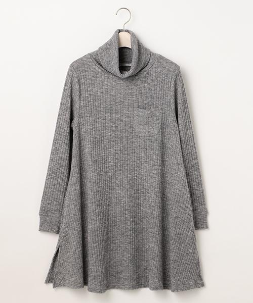 RAY CASSIN（レイカズン）の「ワイドリブハイネックフレアワンピース（ワンピース・レディース・オフホワイト/杢グレー/キャメル/ブラック・FREE）」の3枚目の写真