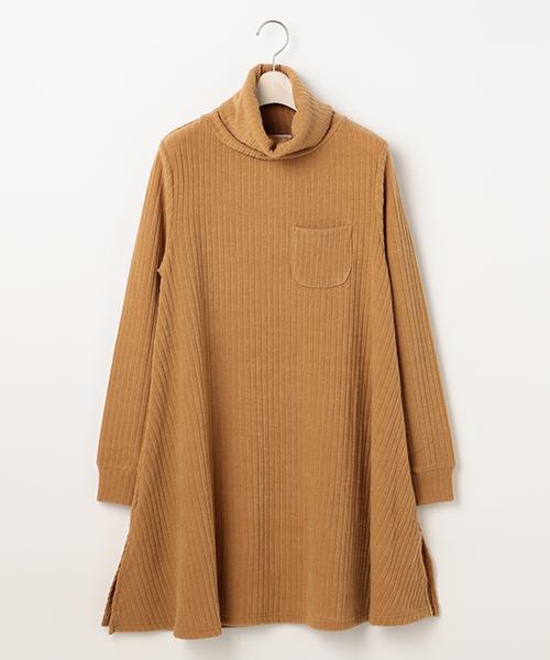 RAY CASSIN（レイカズン）の「ワイドリブハイネックフレアワンピース（ワンピース・レディース・オフホワイト/杢グレー/キャメル/ブラック・FREE）」の4枚目の写真