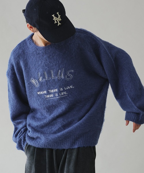 Adoon plain（アドーンプレーン）の「EMBROIDERY LOGO SHAGGY KNIT PULLOVER 刺繍ロゴシャギーニットプルオーバー（ニット/セーター・メンズ・ブルー/ブラック/カーキ・LARGE/MEDIUM）」の3枚目の写真