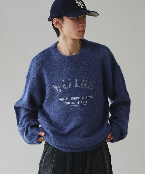 Adoon plain（アドーンプレーン）の「EMBROIDERY LOGO SHAGGY KNIT PULLOVER 刺繍ロゴシャギーニットプルオーバー（ニット/セーター・メンズ・ブルー/ブラック/カーキ・LARGE/MEDIUM）」の7枚目の写真