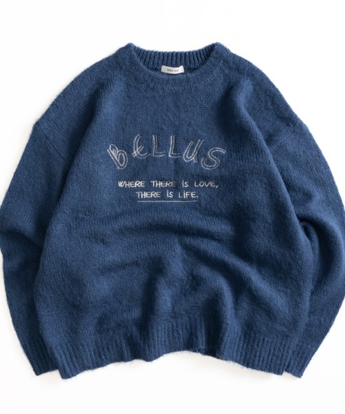Adoon plain（アドーンプレーン）の「EMBROIDERY LOGO SHAGGY KNIT PULLOVER 刺繍ロゴシャギーニットプルオーバー（ニット/セーター・メンズ・ブルー/ブラック/カーキ・LARGE/MEDIUM）」の6枚目の写真