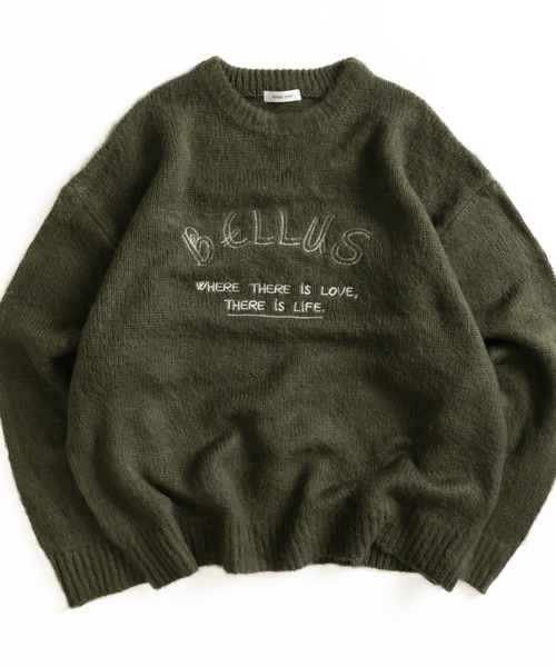 Adoon plain（アドーンプレーン）の「EMBROIDERY LOGO SHAGGY KNIT PULLOVER 刺繍ロゴシャギーニットプルオーバー（ニット/セーター・メンズ・ブルー/ブラック/カーキ・LARGE/MEDIUM）」の8枚目の写真