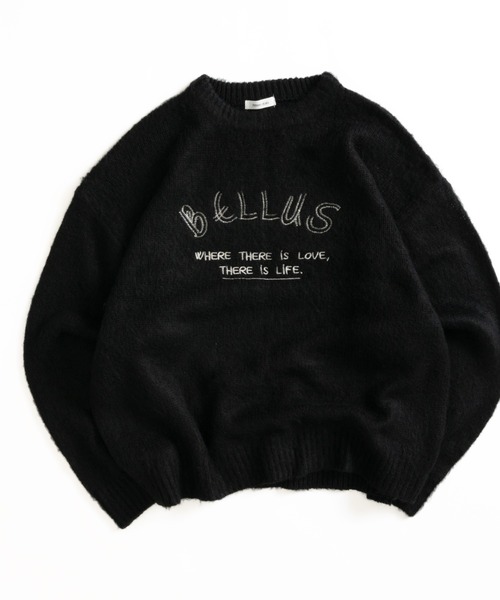 Adoon plain（アドーンプレーン）の「EMBROIDERY LOGO SHAGGY KNIT PULLOVER 刺繍ロゴシャギーニットプルオーバー（ニット/セーター・メンズ・ブルー/ブラック/カーキ・LARGE/MEDIUM）」の4枚目の写真