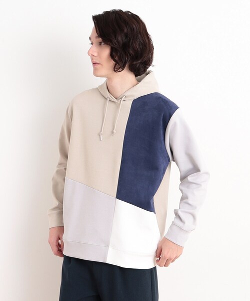 THE SHOP TK （ザ ショップ ティーケー ）の「異素材ブロッキングダンボールパーカ（パーカー・メンズ・ネイビー系4/ホワイト系7/ベージュ系その他7・02/03/04）」の3枚目の写真