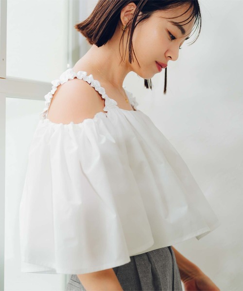 トップス YU- セール】2wayフリルショルダートップス（Tシャツ/カットソー