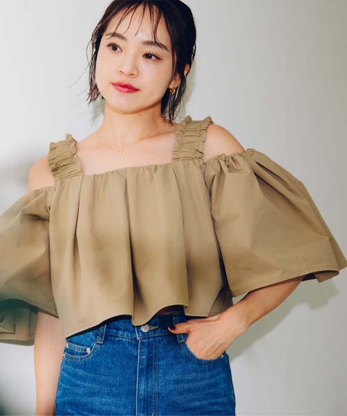 UR'S(ユアーズ)の「2wayフリルショルダートップス(Tシャツ/カットソー・レディース・ブラック/キャメル/ホワイト・S/M/L)」の19枚目の写真