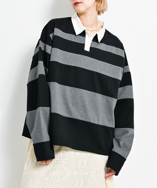 tシャツ RANDAM BORDER RUGBY SHIRT：カットソー レディース CITYSHOP tシャツ RANDAM BORDER RUGBY SHIRT：カットソー