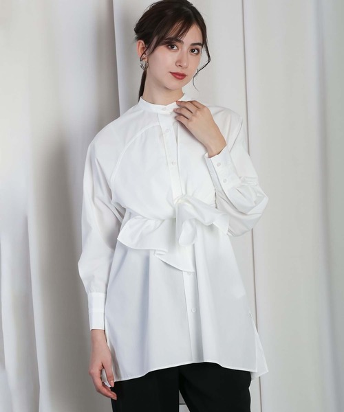 RAW FUDGE（ローファッジ）の「フロントレイヤード３WAYチュニック（シャツ/ブラウス・レディース・ブラック/サックスブルー/オフホワイト・M）」の2枚目の写真