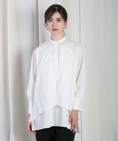 RAW FUDGE（ローファッジ）の「フロントレイヤード３WAYチュニック（シャツ/ブラウス・レディース・ブラック/サックスブルー/オフホワイト・M）」の9枚目の写真