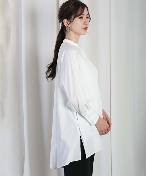 RAW FUDGE（ローファッジ）の「フロントレイヤード３WAYチュニック（シャツ/ブラウス・レディース・ブラック/サックスブルー/オフホワイト・M）」の10枚目の写真