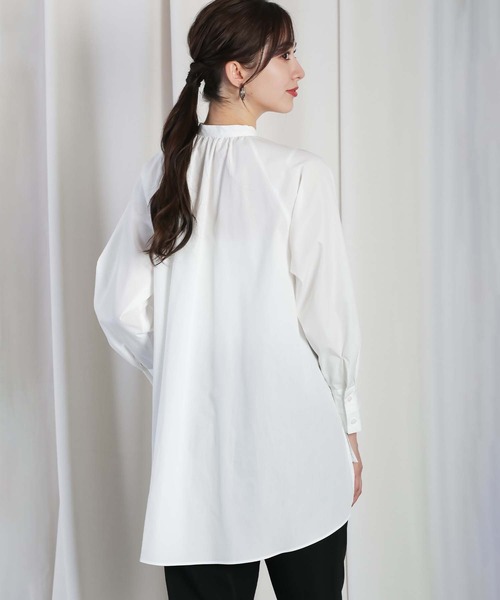 RAW FUDGE（ローファッジ）の「フロントレイヤード３WAYチュニック（シャツ/ブラウス・レディース・ブラック/サックスブルー/オフホワイト・M）」の11枚目の写真