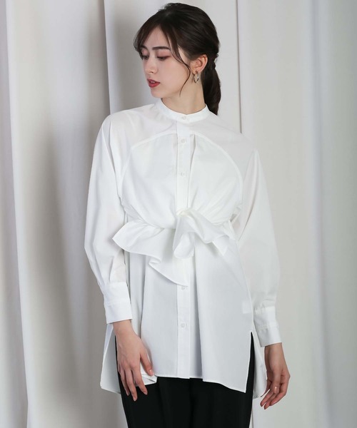 RAW FUDGE（ローファッジ）の「フロントレイヤード３WAYチュニック（シャツ/ブラウス・レディース・ブラック/サックスブルー/オフホワイト・M）」の4枚目の写真