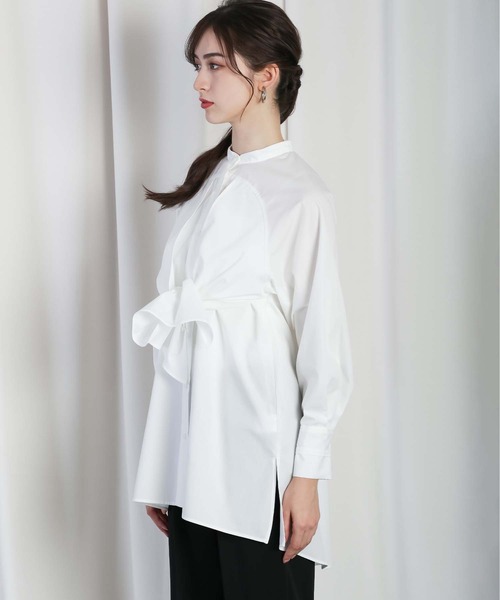 RAW FUDGE（ローファッジ）の「フロントレイヤード３WAYチュニック（シャツ/ブラウス・レディース・ブラック/サックスブルー/オフホワイト・M）」の5枚目の写真