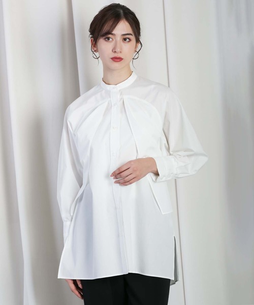 RAW FUDGE（ローファッジ）の「フロントレイヤード３WAYチュニック（シャツ/ブラウス・レディース・ブラック/サックスブルー/オフホワイト・M）」の13枚目の写真