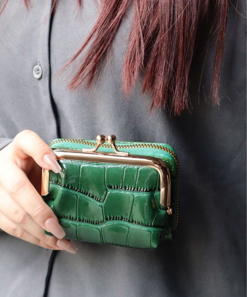 ammy.(エイミードット)の「【 ammy. / エイミードット 】 2way クロコダイル デザイン ウォレット / がま口 コインケース(財布・レディース・ブラック/グリーン/ホワイト・FREE)」の3枚目の写真