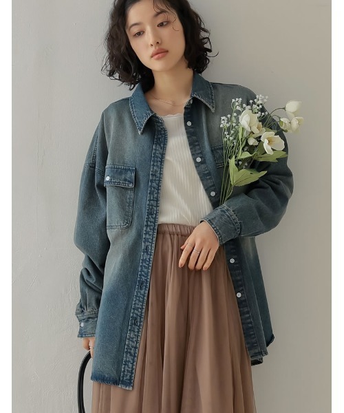 ブラウス シャツ 「2025SS COLLECTION」ダブルポケットダンガリーデニムシャツ レディース セール】[2025SS COLLECTION]ダブルポケットダンガリーデニム