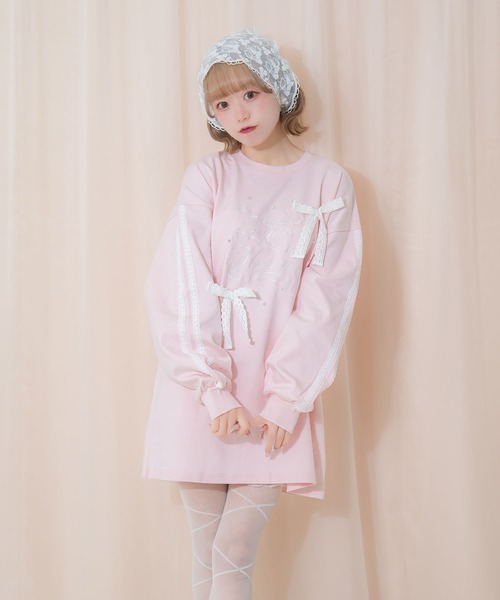 Honey Cinnamon(ハニーシナモン)の「レースラインロゴ刺繍リボンロンT(Tシャツ/カットソー・レディース・ブラック/ピンク・FREE)」の9枚目の写真
