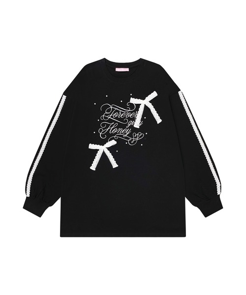 Honey Cinnamon(ハニーシナモン)の「レースラインロゴ刺繍リボンロンT(Tシャツ/カットソー・レディース・ブラック/ピンク・FREE)」の7枚目の写真
