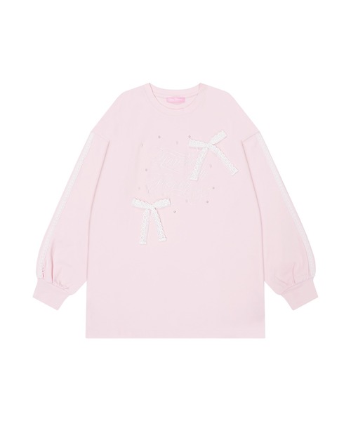 Honey Cinnamon(ハニーシナモン)の「レースラインロゴ刺繍リボンロンT(Tシャツ/カットソー・レディース・ブラック/ピンク・FREE)」の12枚目の写真
