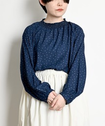 ドット柄シャーリングブラウス 長袖