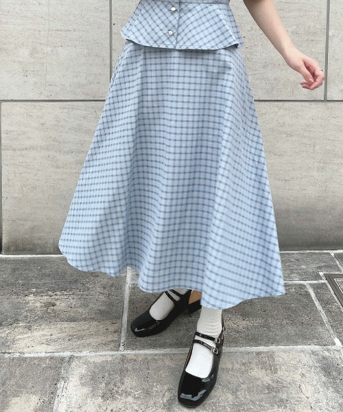 F i.n.t(フィント)の「【セットアップ対応】ドビーチェックフレアースカート/ fint フィント(スカート・レディース・ホワイト×ブラック/ブルー・FREE)」の1枚目の写真