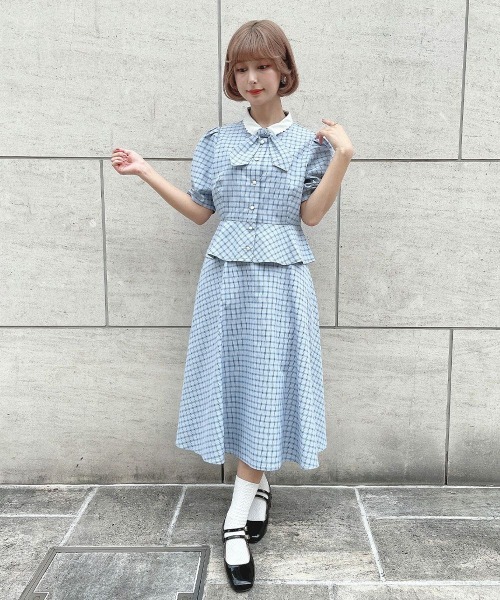 F i.n.t(フィント)の「【セットアップ対応】ドビーチェックフレアースカート/ fint フィント(スカート・レディース・ホワイト×ブラック/ブルー・FREE)」の19枚目の写真