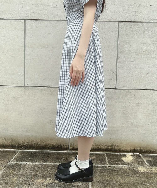 F i.n.t(フィント)の「【セットアップ対応】ドビーチェックフレアースカート/ fint フィント(スカート・レディース・ホワイト×ブラック/ブルー・FREE)」の14枚目の写真