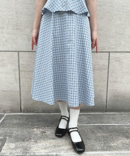 F i.n.t(フィント)の「【セットアップ対応】ドビーチェックフレアースカート/ fint フィント(スカート・レディース・ホワイト×ブラック/ブルー・FREE)」の13枚目の写真