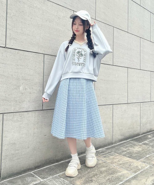 F i.n.t(フィント)の「【セットアップ対応】ドビーチェックフレアースカート/ fint フィント(スカート・レディース・ホワイト×ブラック/ブルー・FREE)」の12枚目の写真