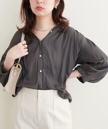 natural couture | とろみサテン7分袖ブラウス(シャツ/ブラウス)