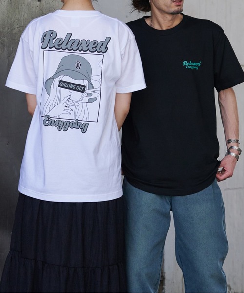MODISH GAZE(モディシュガゼ)の「【MODISH GAZE】スモーキングガールRelaxed半袖Tシャツ(CP)(Tシャツ/カットソー・レディース・ホワイト×ブルー/ホワイト×グレー/ホワイト×ピンク/ブラック系2/ブラック系1/ブラック系3・M/L/XL)」の7枚目の写真