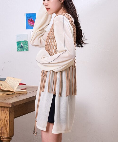 CIAOPANIC TYPY（チャオパニックティピー）の「配色ラインシアーチュニック（ニット/セーター・レディース・ベージュ/チャコールグレー/オフホワイト・ONE SIZE）」の9枚目の写真