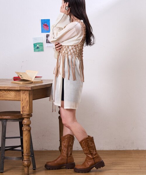 CIAOPANIC TYPY（チャオパニックティピー）の「配色ラインシアーチュニック（ニット/セーター・レディース・ベージュ/チャコールグレー/オフホワイト・ONE SIZE）」の12枚目の写真