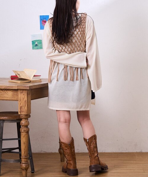 CIAOPANIC TYPY（チャオパニックティピー）の「配色ラインシアーチュニック（ニット/セーター・レディース・ベージュ/チャコールグレー/オフホワイト・ONE SIZE）」の14枚目の写真