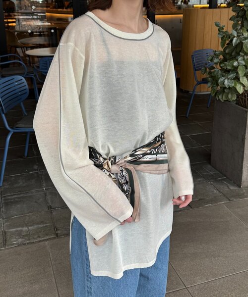 CIAOPANIC TYPY（チャオパニックティピー）の「配色ラインシアーチュニック（ニット/セーター・レディース・ベージュ/チャコールグレー/オフホワイト・ONE SIZE）」の16枚目の写真