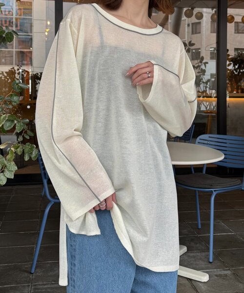 CIAOPANIC TYPY（チャオパニックティピー）の「配色ラインシアーチュニック（ニット/セーター・レディース・ベージュ/チャコールグレー/オフホワイト・ONE SIZE）」の18枚目の写真