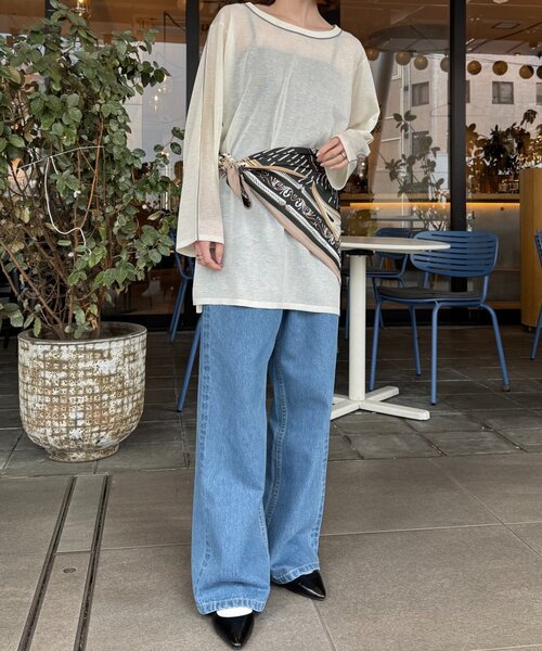 CIAOPANIC TYPY（チャオパニックティピー）の「配色ラインシアーチュニック（ニット/セーター・レディース・ベージュ/チャコールグレー/オフホワイト・ONE SIZE）」の21枚目の写真